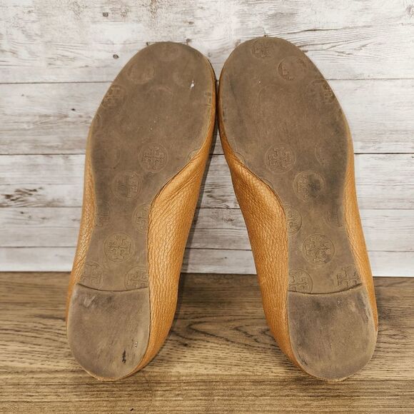 Tory Burch Reva Royal Tan Medallion Logo Leather Ballet Flats Women's Size 6 - Picture 7 of 11